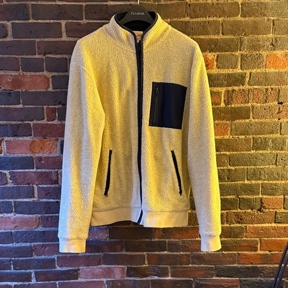 J. Crew Off White and Navy Fleece Full Zip Jacket, L - Picture 8 of 10